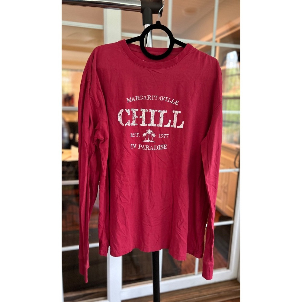 Margaritaville CHILL in Paradise Est. 1977 T-Shirt Mens XL Pinkish Red EUC